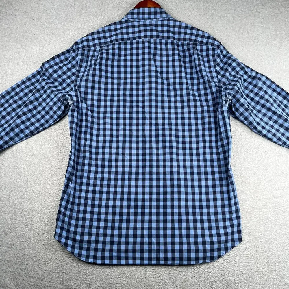 J Crew Flex Washed Slim Shirt Blue Navy Gingham Check Button Up Long Sleeve L